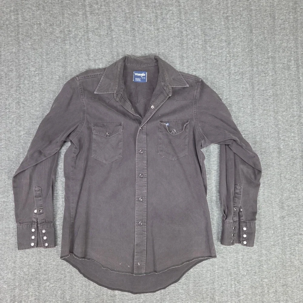VTG Wrangler Shirt Men X Long Tails Western Snap Long Sleeve Brown Regular Fit - Picture 1 of 10